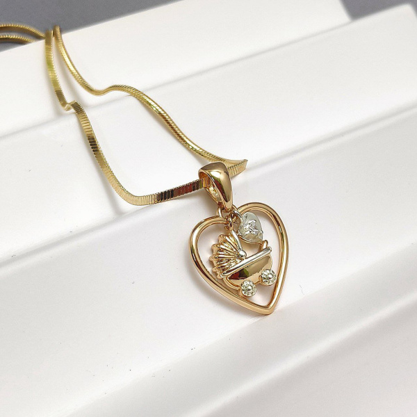 Подвеска "Детская коляска в сердце" / Кулон на цепочке Snake / Украшение женское на шею